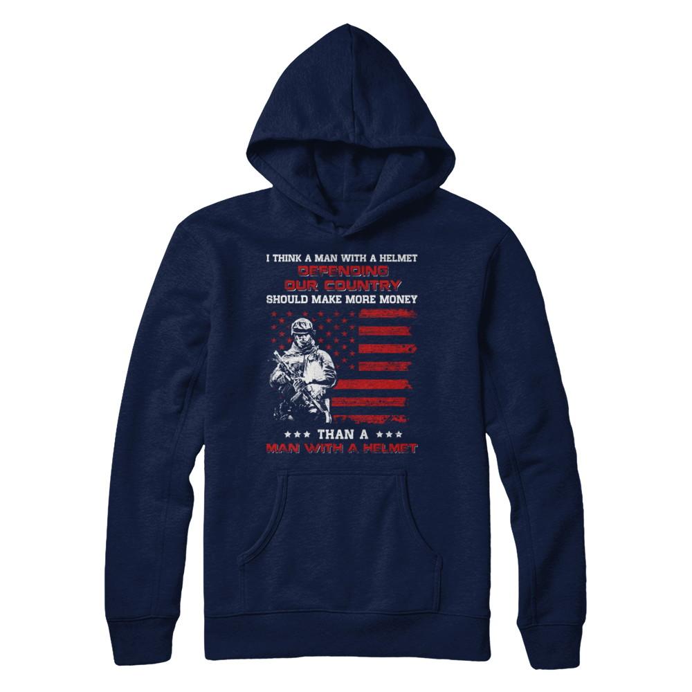 Veteran I Think A Man With A Helmet Defending Our Country-T-Shirt & Hoodie-Pullover Hoodie-Navy