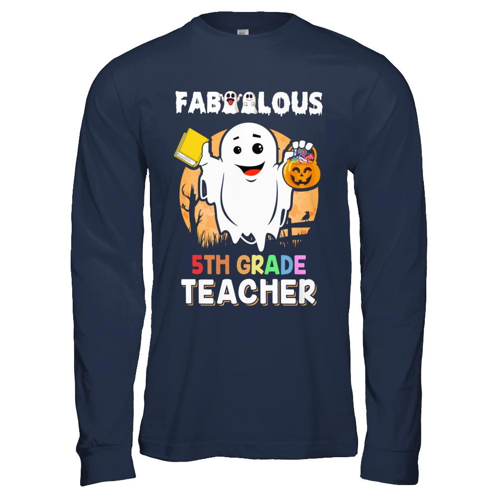 Faboolous Fabulous 5th Grade Teacher Halloween-T-Shirt & Hoodie-Long Sleeve T-Shirt-Navy