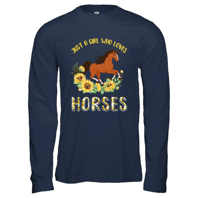 Just A Girl Who Loves Horses And Sunflowers-T-Shirt & Hoodie-Long Sleeve T-Shirt-Navy