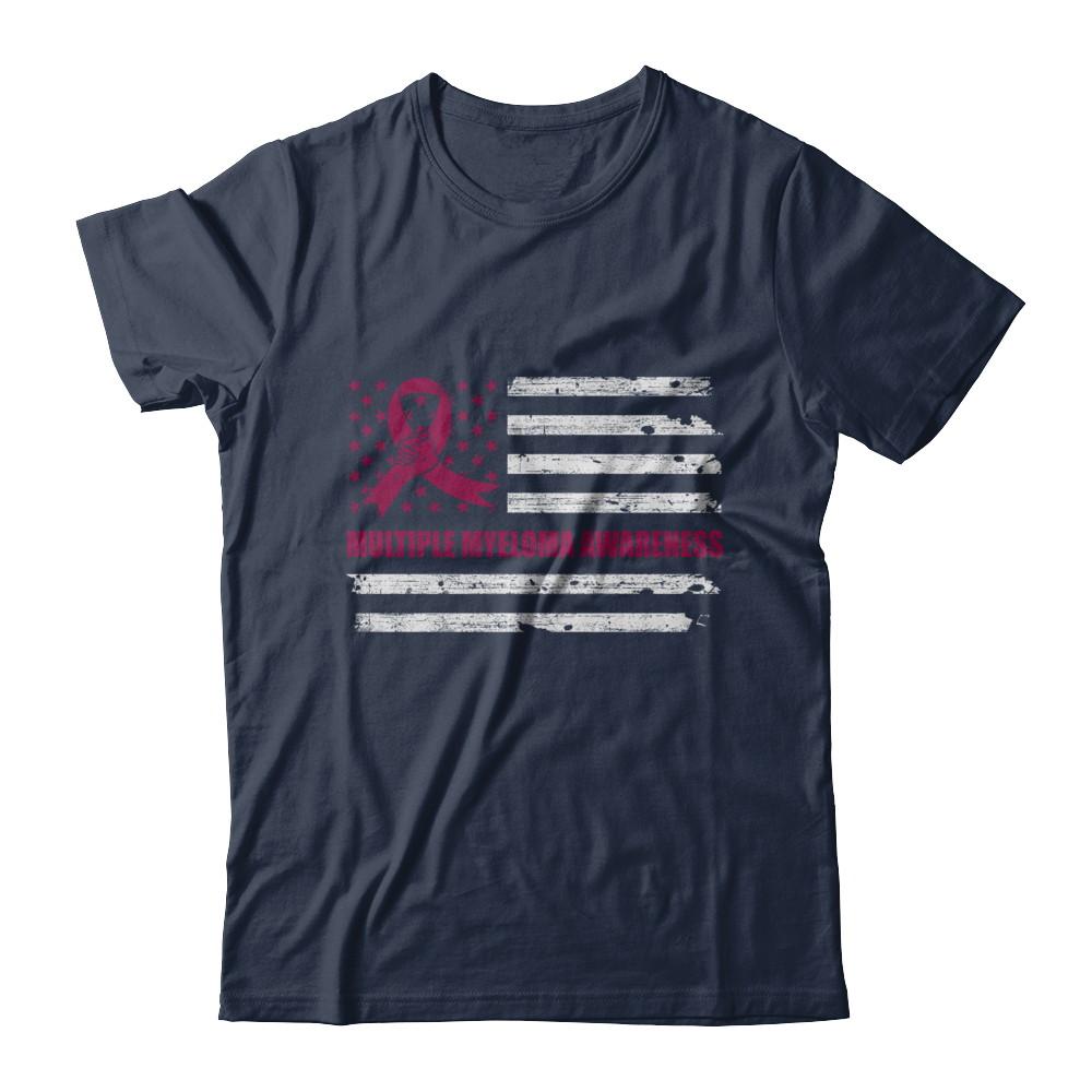 Burgundy Ribbon Multiple Myeloma Awareness US Flag-T-Shirt & Hoodie-Classic T-Shirt-Navy