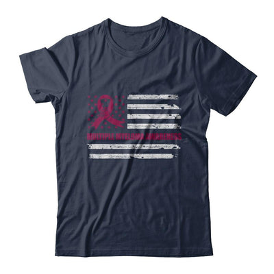 Burgundy Ribbon Multiple Myeloma Awareness US Flag-T-Shirt & Hoodie-Classic T-Shirt-Navy