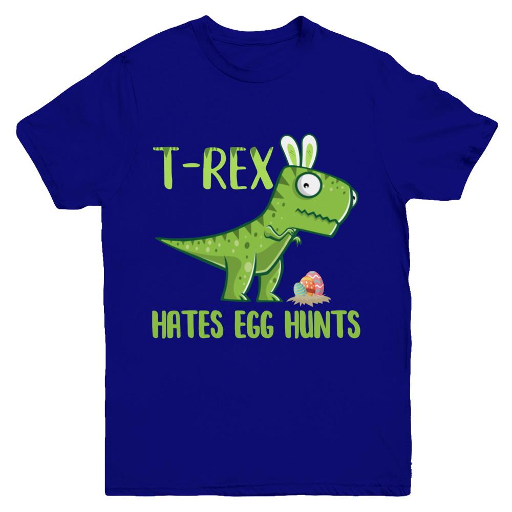 Funny Easter Bunny Dinosaur T-Rex Hates Egg Hunts Youth-Youth Shirt-Youth T-Shirt-Navy