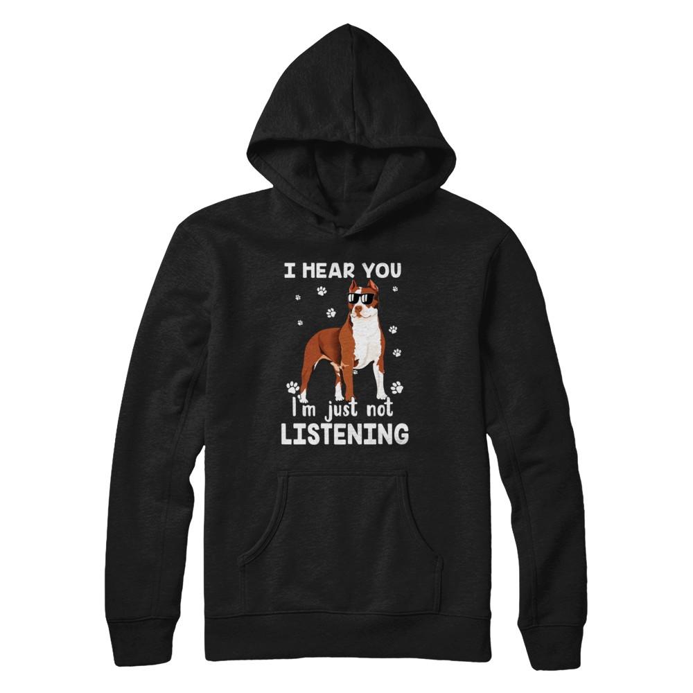 I Hear You I'm Just Not Listening Funny Pitbull-T-Shirt & Hoodie-Pullover Hoodie-Black