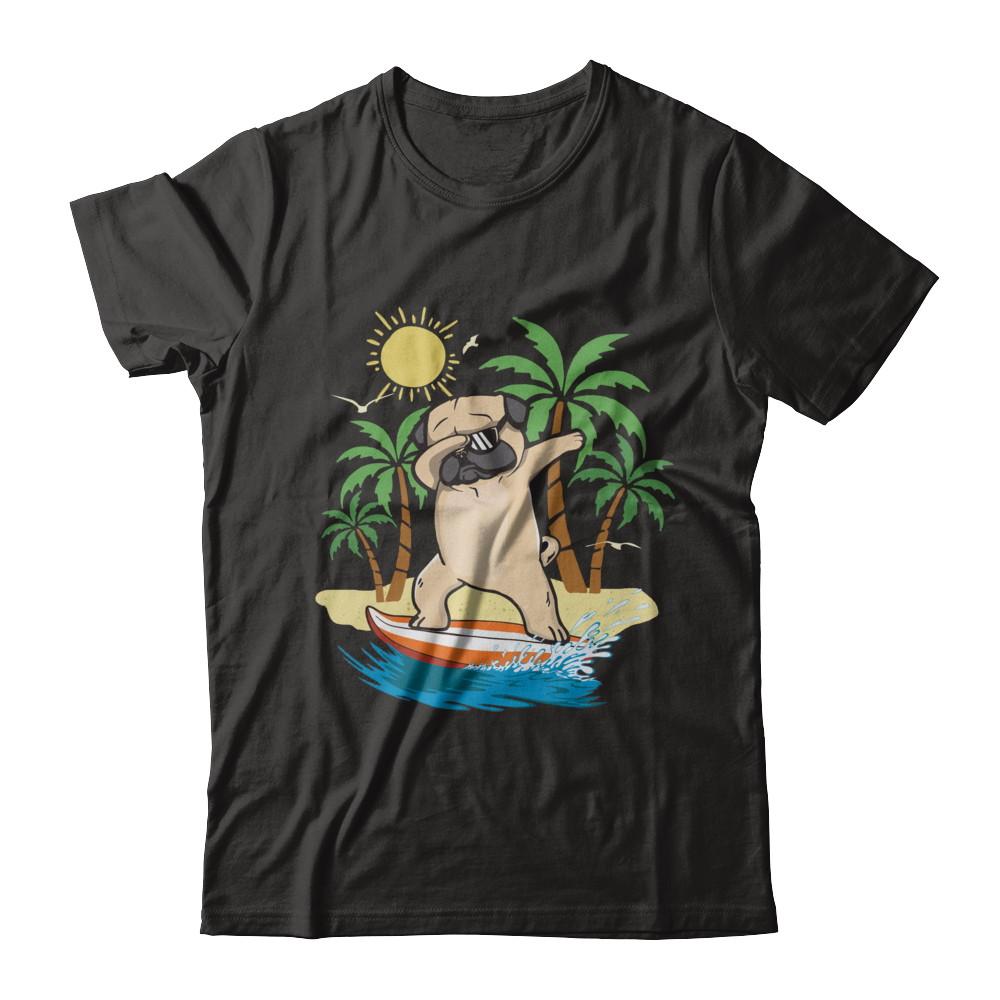 Summer Vacation Dabbing Pug Surfing Surfboard Gift-T-Shirt & Hoodie-Classic T-Shirt-Black