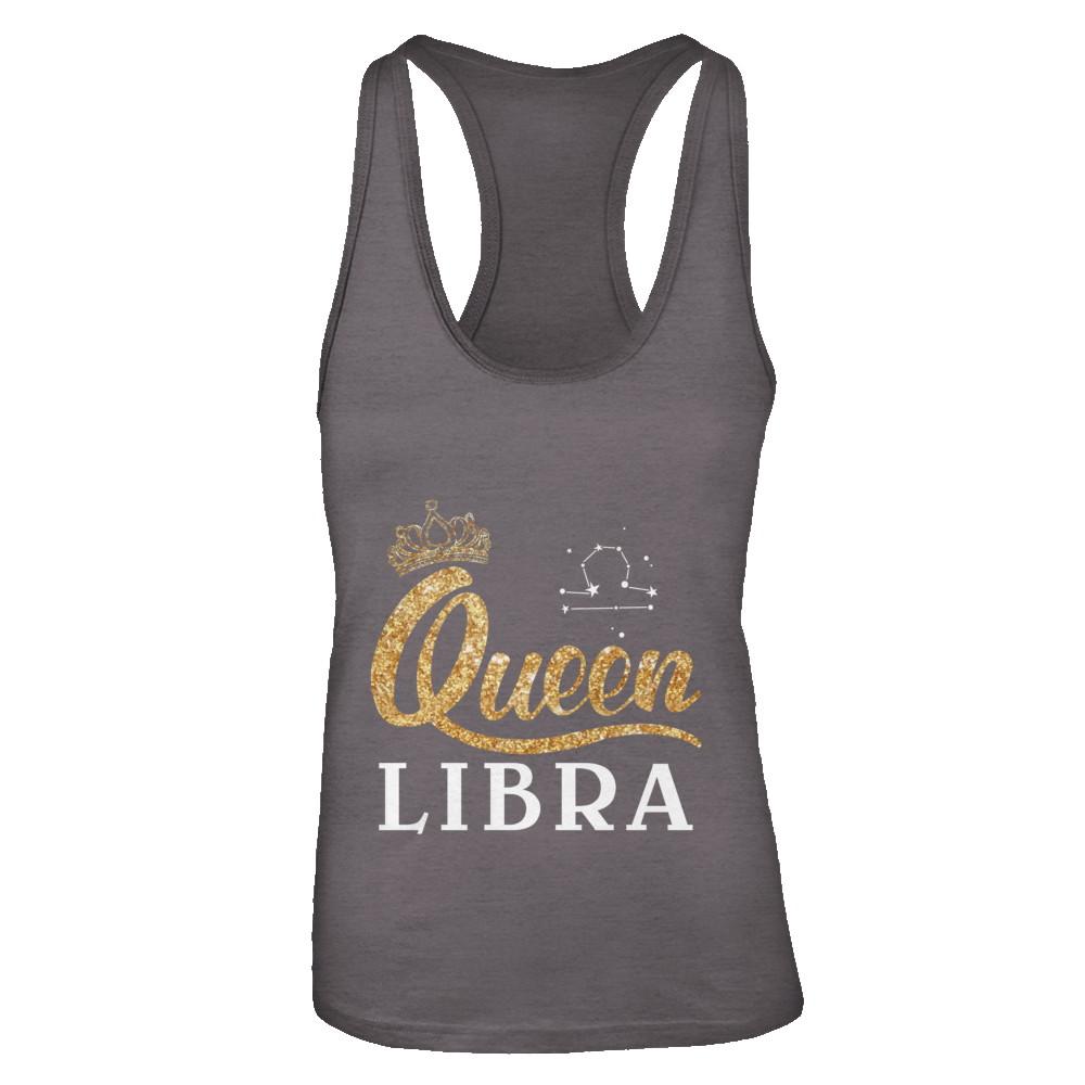 Queen Libra Zodiac September October Birthday Gift-T-Shirt & Tank Top-Women's Ideal Racerback Tank-Dark Grey