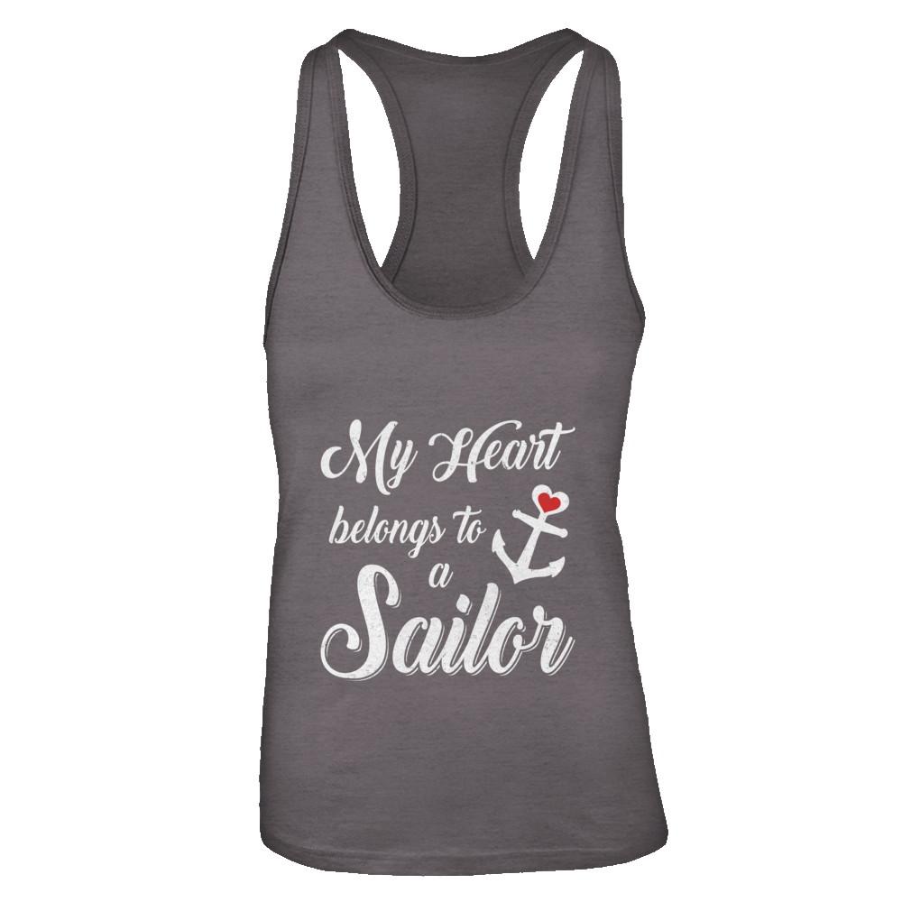 My Heart Belongs To A Sailor Wife Gift-T-Shirt & Tank Top-Women's Ideal Racerback Tank-Dark Grey