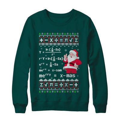 Funny Merry Xmas In Math Ugly Christmas Sweater-T-Shirt & Sweatshirt-Crewneck Sweatshirt-Deep Forest