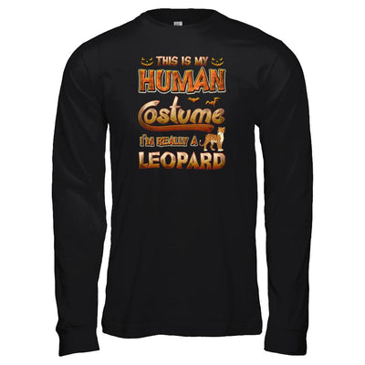 Leopard Halloween My Human Costume I'm Really A Leopard-T-Shirt & Tank Top-Long Sleeve T-Shirt-Black