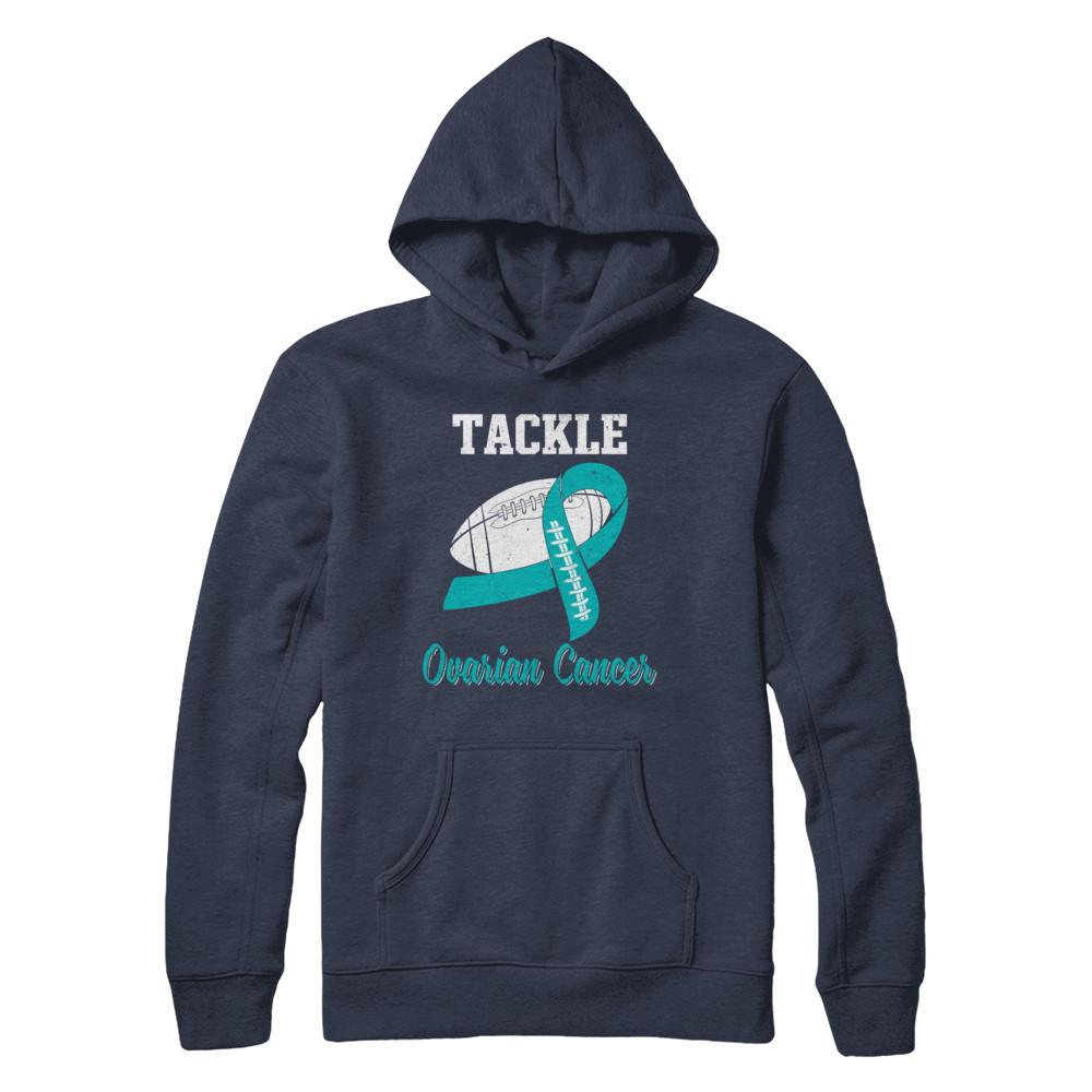 Football Survivor Tackle Teal Ovarian Cancer Awareness-T-Shirt & Hoodie-Pullover Hoodie-Navy