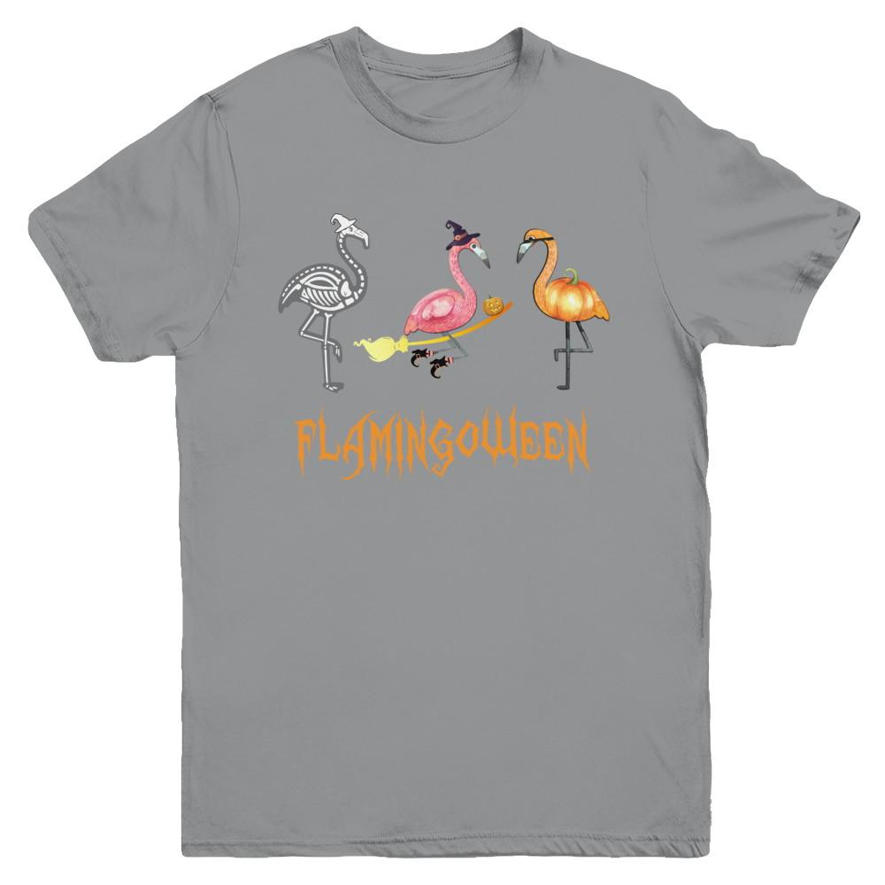Funny Flamingo Halloween Flamingoween Youth-Youth Shirt-Youth T-Shirt-Sport Grey