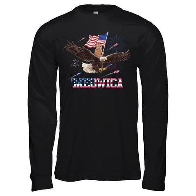 Meowica July 4Th Funny Cat On Eagle Independence Day-T-Shirt & Hoodie-Long Sleeve T-Shirt-Black