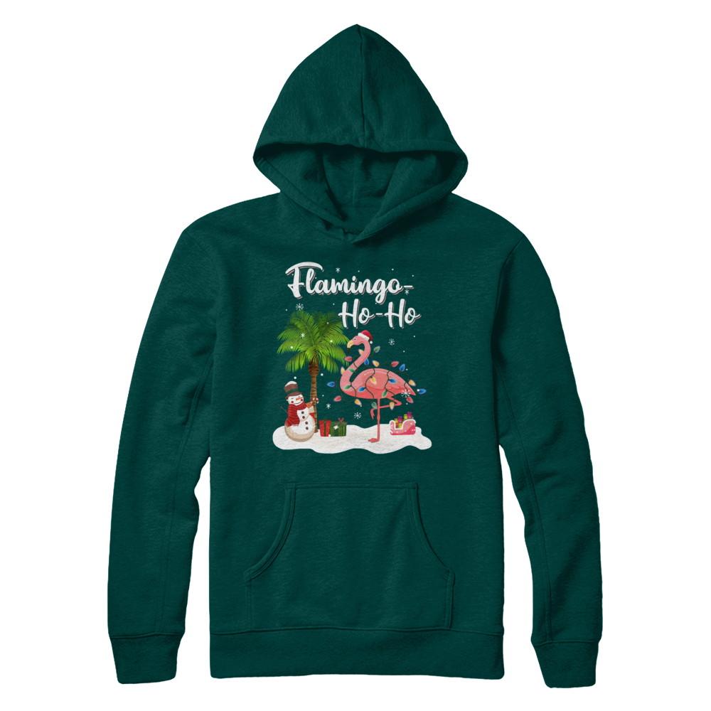 Flamingo Ho Ho Merry Christmas Gifts-T-Shirt & Hoodie-Pullover Hoodie-Deep Forest