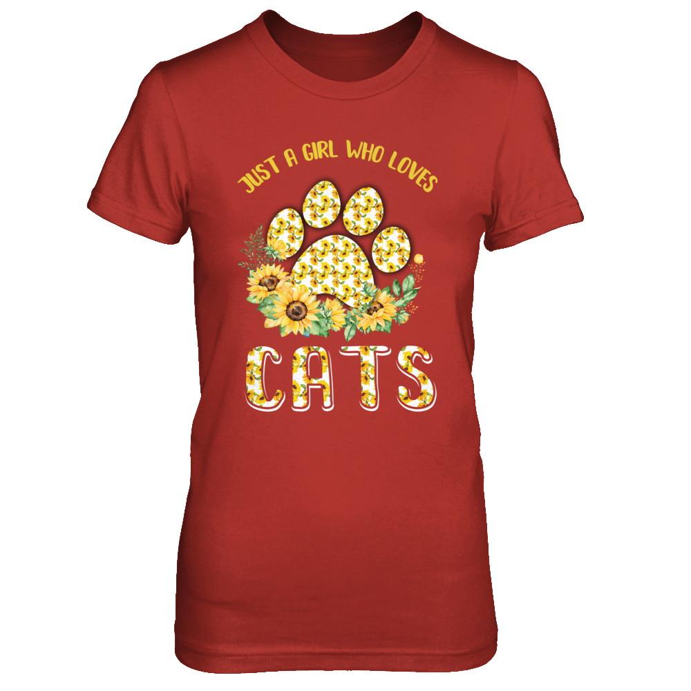 Just A Girl Who Loves Cats And Sunflowers-T-Shirt & Hoodie-Women's T-Shirt-Red