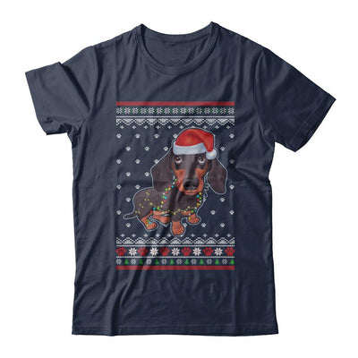 Dachshund Christmas Ugly Sweater Lights Dog Xmas Gift-T-Shirt & Sweatshirt-Classic T-Shirt-Navy