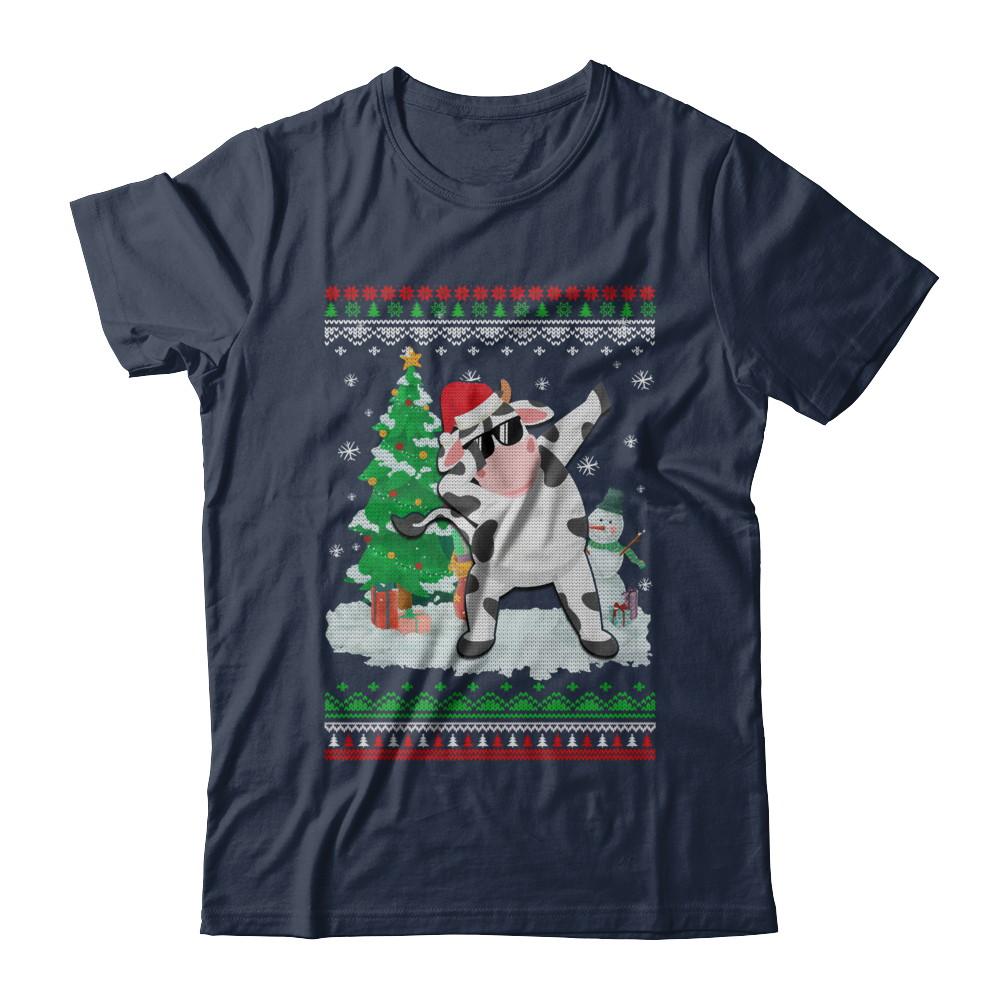 Santa Hat Cow Dabbing Christmas Ugly Sweater-T-Shirt & Sweatshirt-Classic T-Shirt-Navy