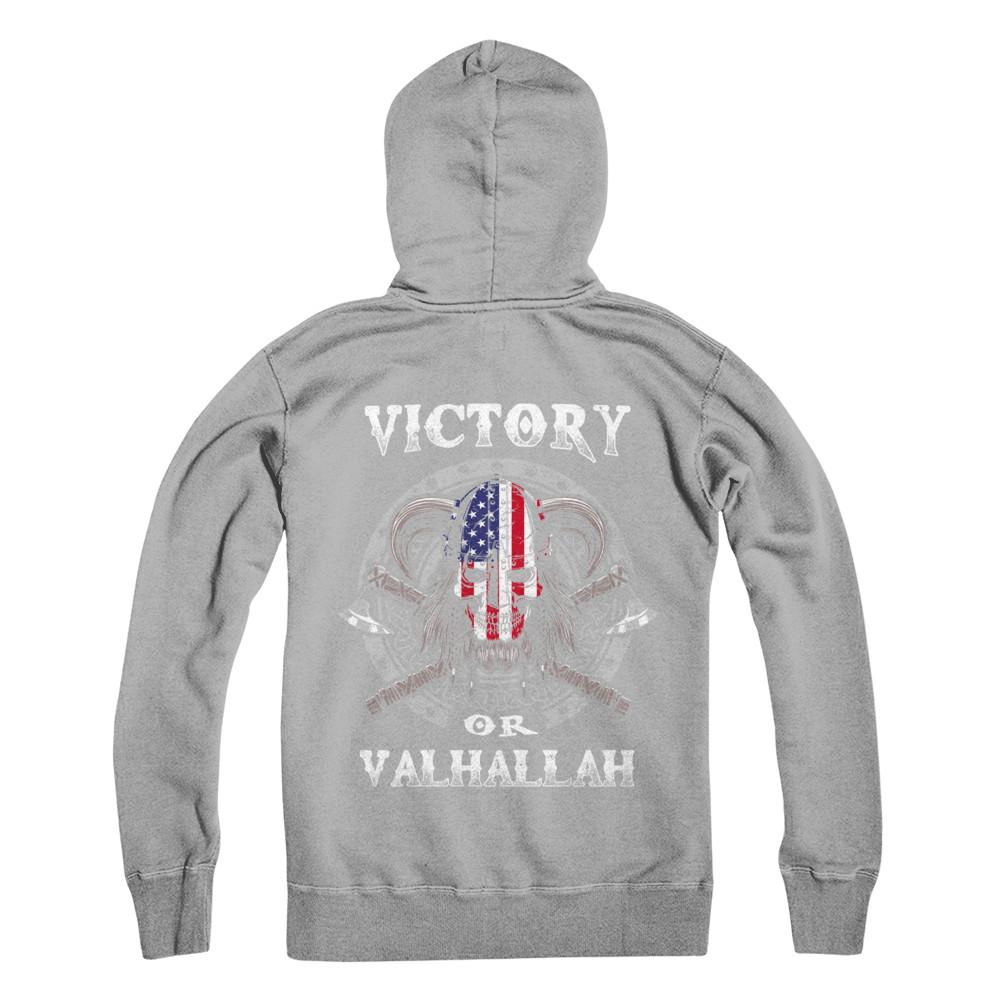 American US Flag Victory or Valhalla Viking-T-Shirt & Hoodie-Pullover Hoodie-Light Steel