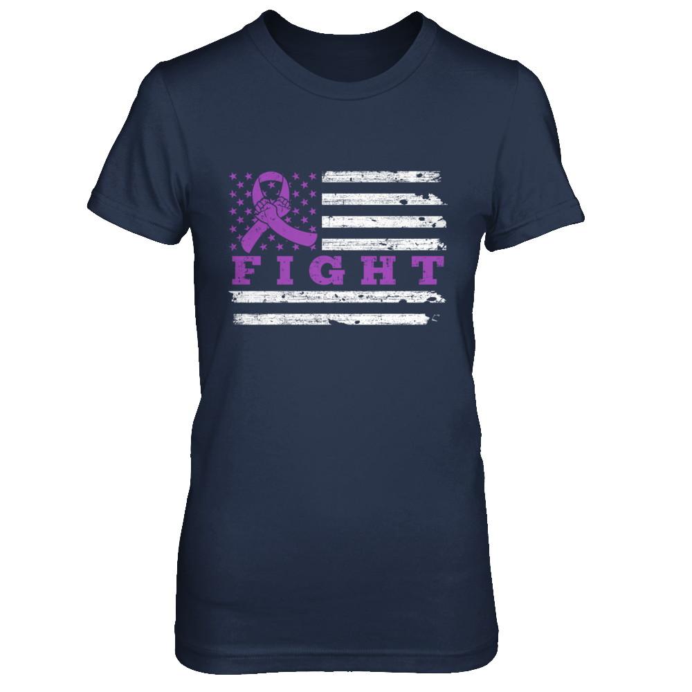 Fight Purple Ribbon US Flag Alzheimer's Pancreatic Awareness-T-Shirt & Hoodie-Women's T-Shirt-Navy