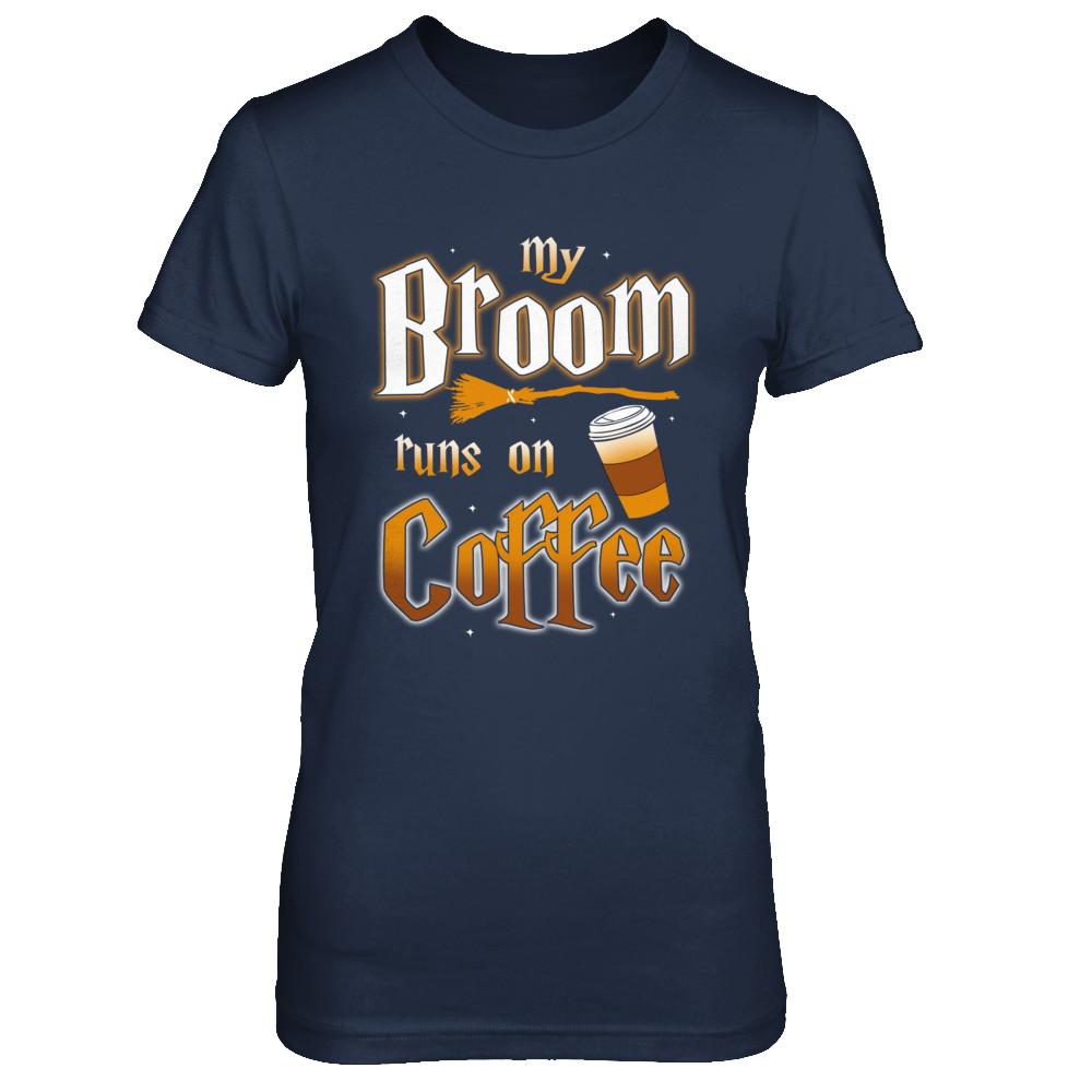 My Broom Runs On Coffee Halloween Witch Costume-T-Shirt & Hoodie-Women's T-Shirt-Navy
