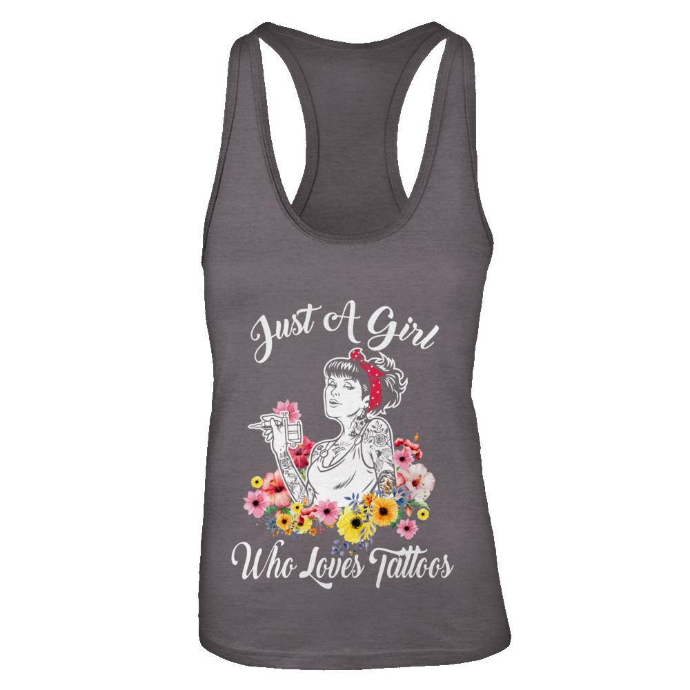 Just A Girl Who Loves Tattoos-T-Shirt & Tank Top-Women's Ideal Racerback Tank-Dark Grey