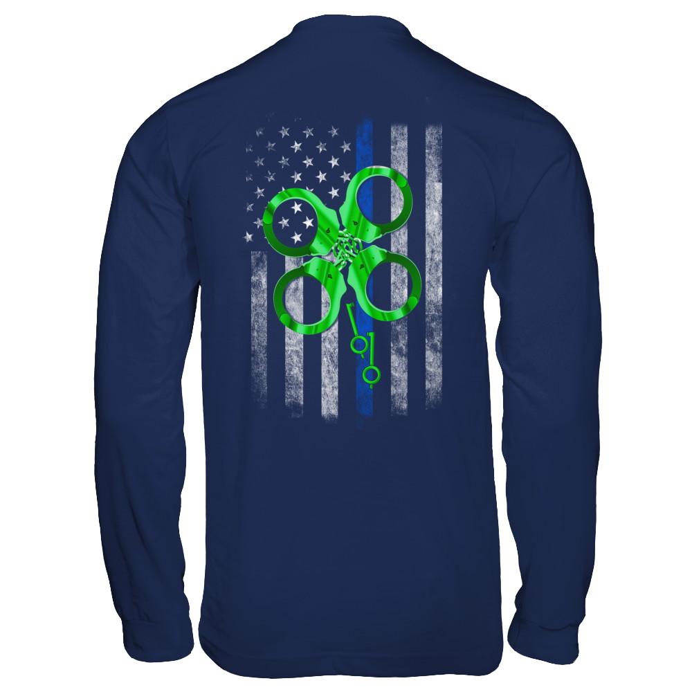 Thin Blue Line Happy St Patrick's Day Clover Police-T-Shirt & Hoodie-Long Sleeve T-Shirt-Navy