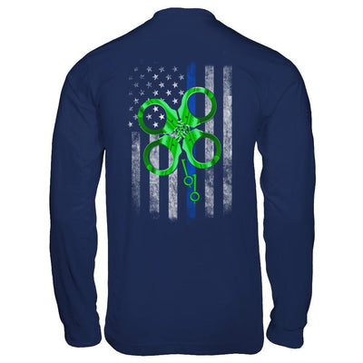 Thin Blue Line Happy St Patrick's Day Clover Police-T-Shirt & Hoodie-Long Sleeve T-Shirt-Navy