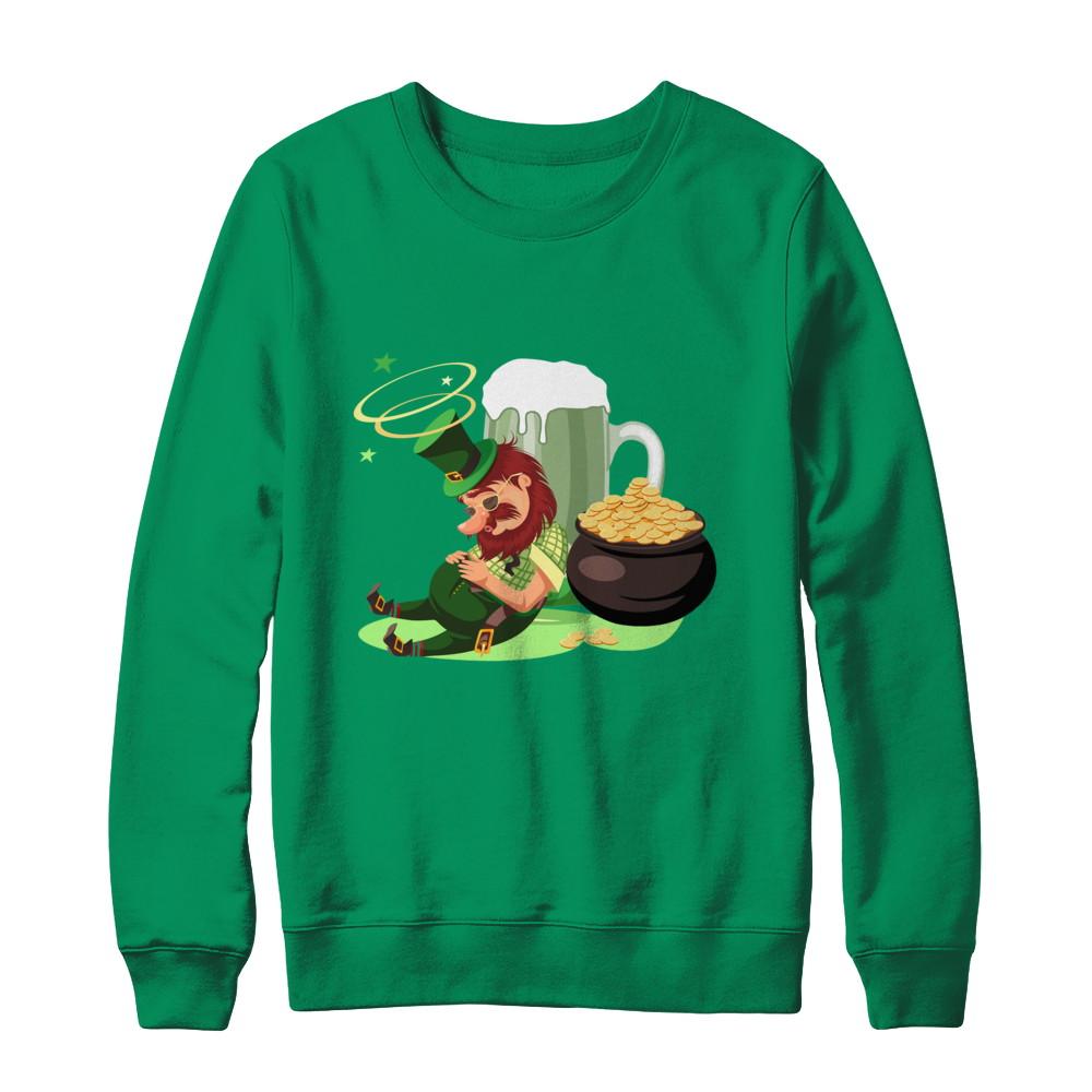 Leprechaun Drinking Green Beer Saint Patricks Day-T-Shirt & Hoodie-Crewneck Sweatshirt-Irish Green