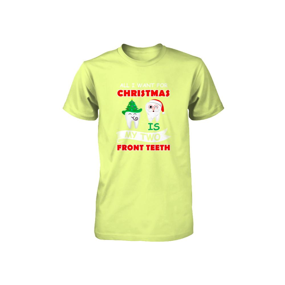 All I Want For Christmas Is My Two Front Teeth Funny Youth-Youth Shirt-Youth T-Shirt-Neon Yellow