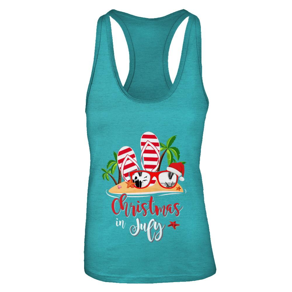 Flip Flop Sunglasses Christmas In July Summer Vacation Beach-T-Shirt & Tank Top-Women's Ideal Racerback Tank-Tahiti Blue