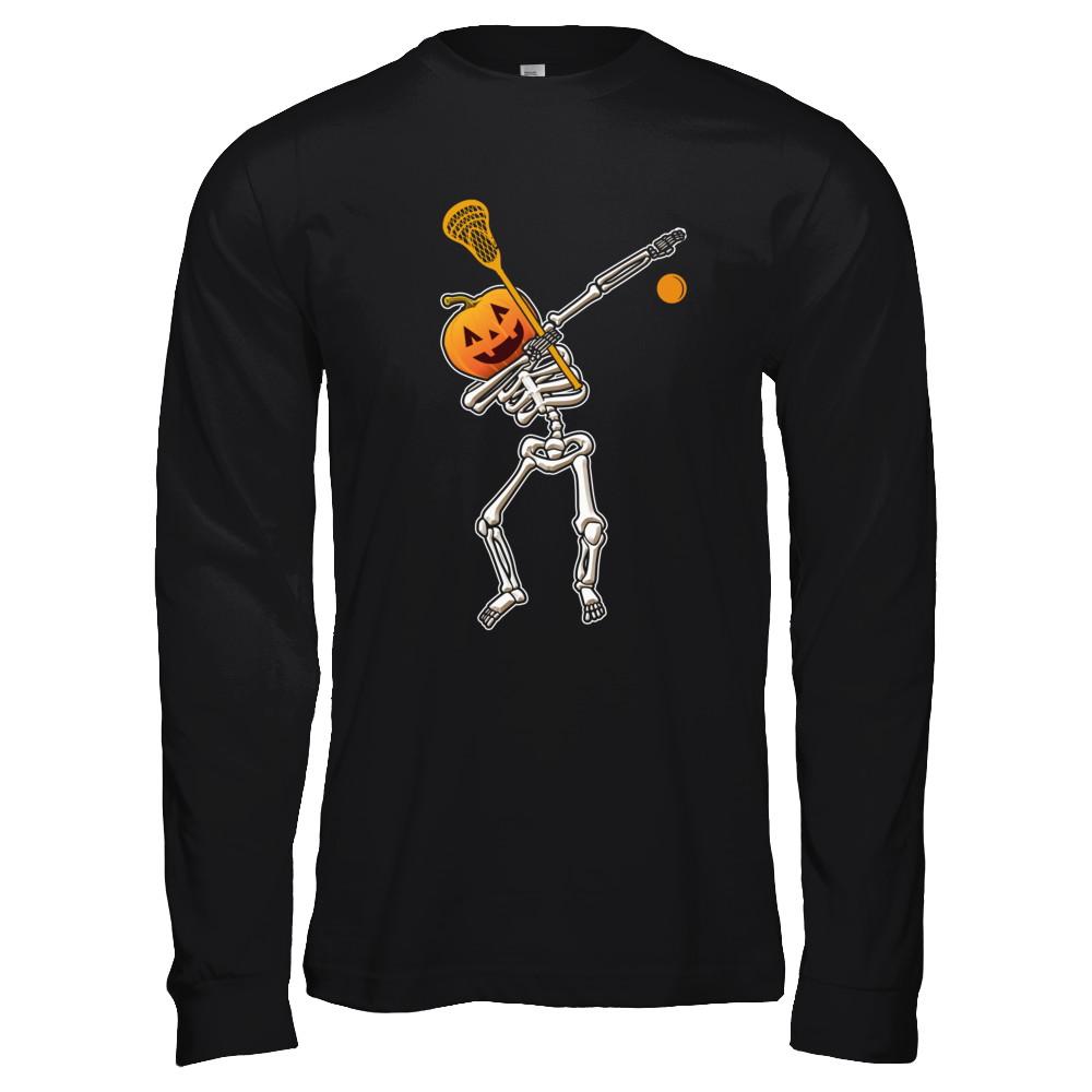 Halloween Dabbing Skeleton Lacrosse-T-Shirt & Hoodie-Long Sleeve T-Shirt-Black