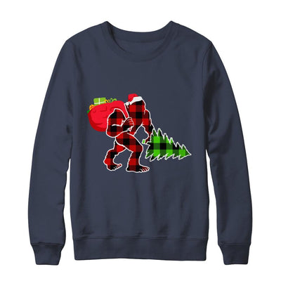 Red Plaid Bigfoot Christmas Buffalo Plaid-T-Shirt & Sweatshirt-Crewneck Sweatshirt-Navy