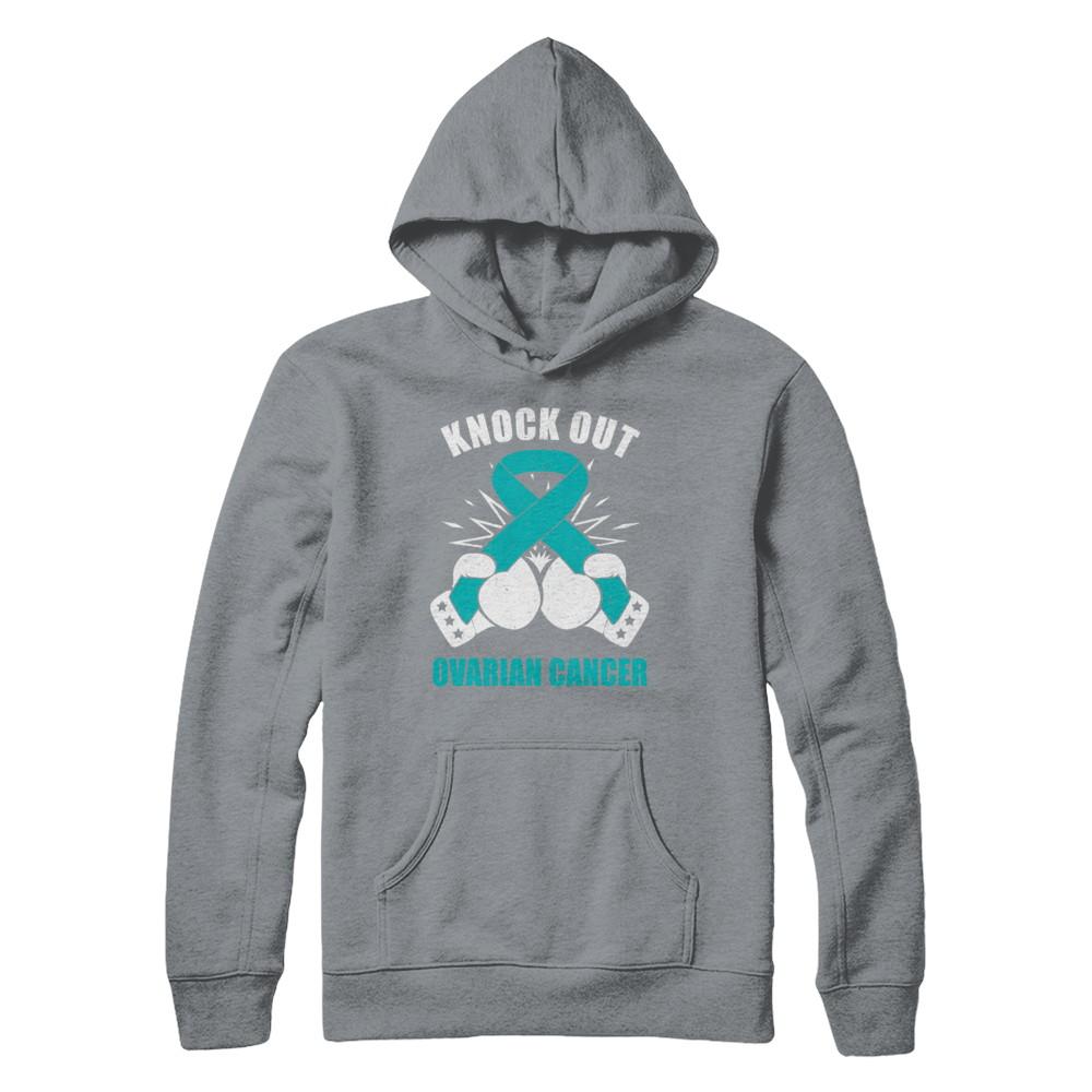 Boxing knock out Ovarian Cancer Awareness Support-T-Shirt & Hoodie-Pullover Hoodie-Light Steel