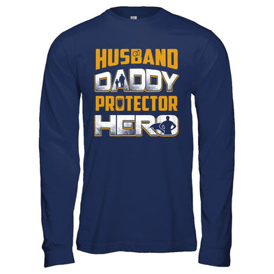 Husband Daddy Protector Hero-T-Shirt & Hoodie-Long Sleeve T-Shirt-Navy