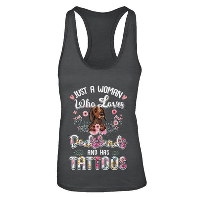 Just A Woman Who Loves Dachshund And Has Tattoos-T-Shirt & Tank Top-Women's Ideal Racerback Tank-Black