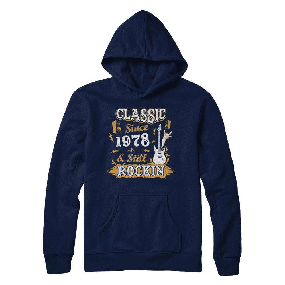 Vintage Classic Since 1978 With Rockin 43th Birthday-T-Shirt & Hoodie-Pullover Hoodie-Navy
