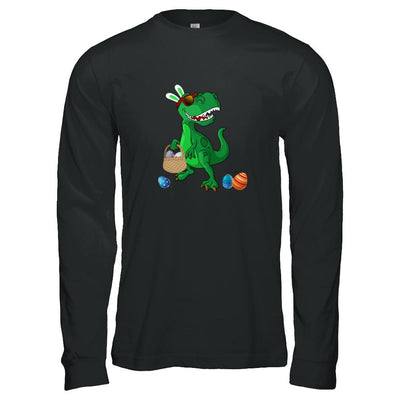 Funny Dabbing Cool Easter Bunny Dinosaur-T-Shirt & Tank Top-Long Sleeve T-Shirt-Black