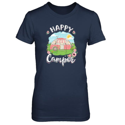 Happy Camper Flower Funny Camping Girl Gifts-T-Shirt & Tank Top-Women's T-Shirt-Navy