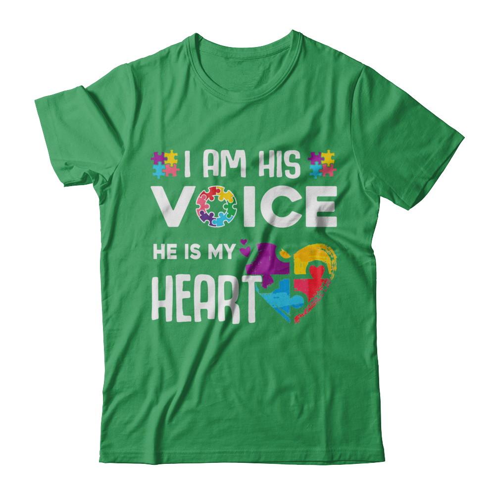 Autism Awareness I Am His Voice He Is My Heart Autism Mom-T-Shirt & Hoodie-Premium T-Shirt-Kelly Green