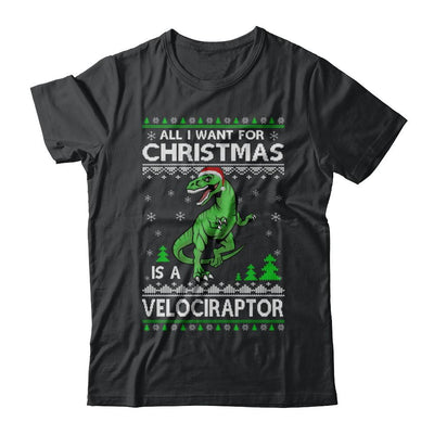 Funny Velociraptor Dinosaur Christmas Ugly Sweater-T-Shirt & Sweatshirt-Classic T-Shirt-Black