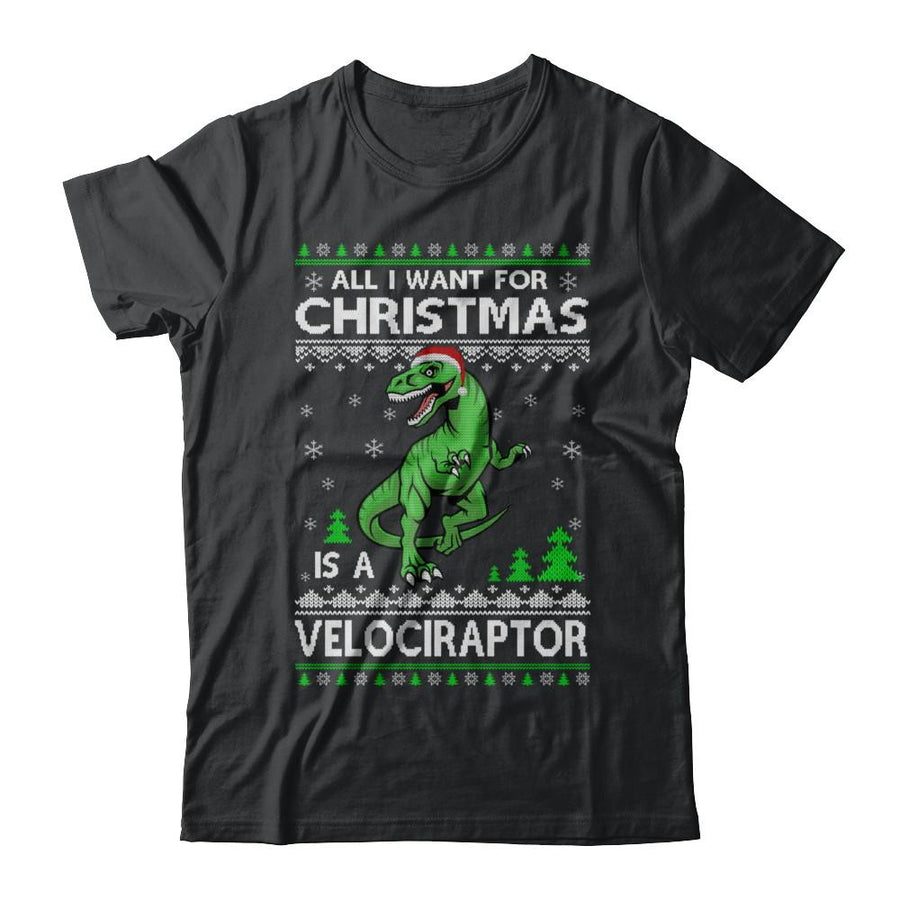 Funny Velociraptor Dinosaur Christmas Ugly Sweater-T-Shirt & Sweatshirt-Classic T-Shirt-Black