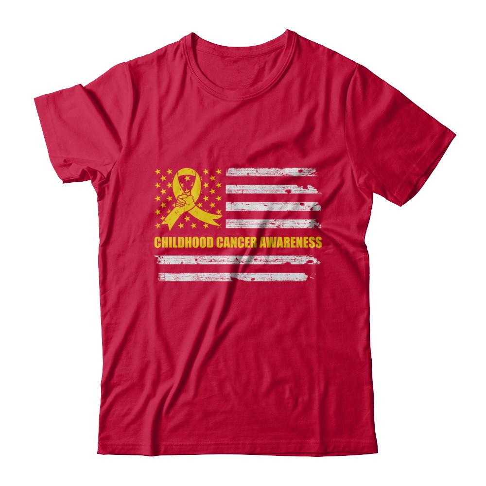 Yellow Ribbon Childhood Cancer Awareness US Flag-T-Shirt & Hoodie-Classic T-Shirt-Red