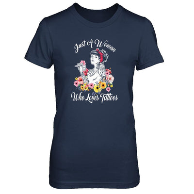 Just A Woman Who Loves Tattoos-T-Shirt & Tank Top-Women's T-Shirt-Navy
