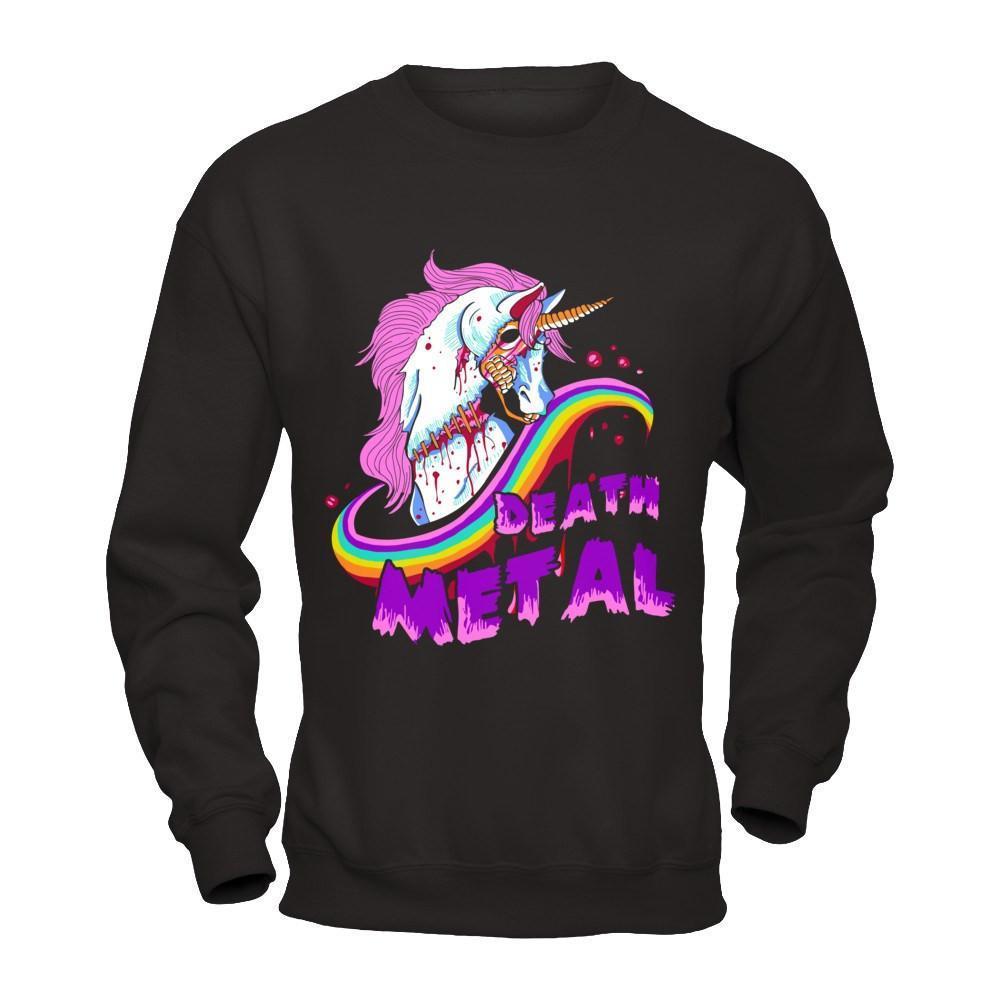 Zombie Unicorn Death Metal Rocker-T-Shirt & Hoodie-Crewneck Sweatshirt-Black
