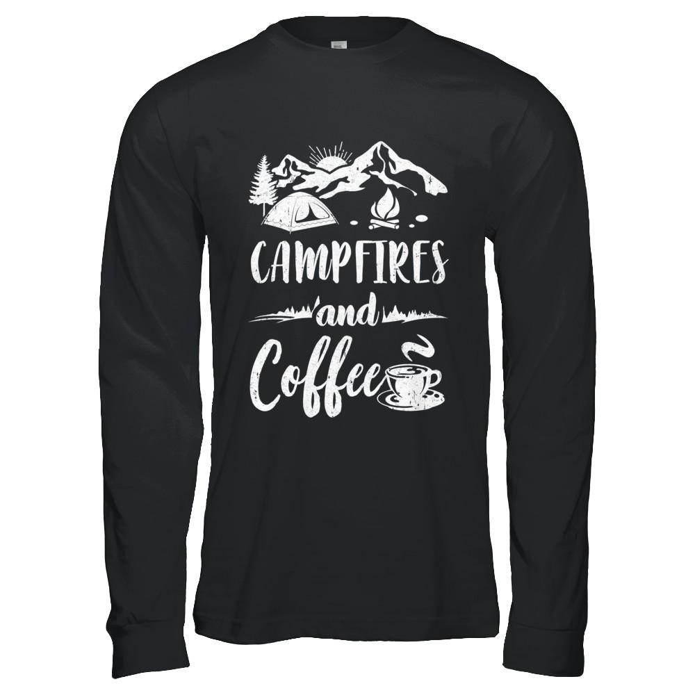 Coffee And Campfires Funny Camping Gifts-T-Shirt & Hoodie-Long Sleeve T-Shirt-Black