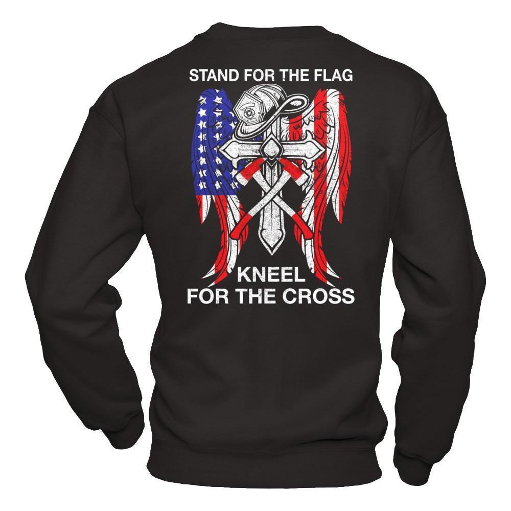 Firefighter Stand For The Flag Kneel For The Cross-T-Shirt & Hoodie-Crewneck Sweatshirt-Black