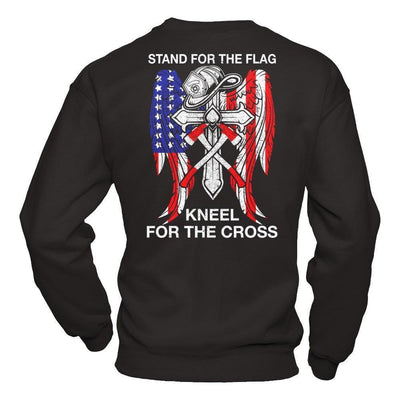 Firefighter Stand For The Flag Kneel For The Cross-T-Shirt & Hoodie-Crewneck Sweatshirt-Black