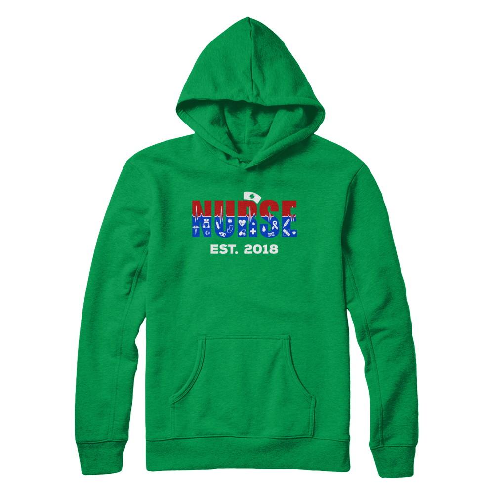 Nurses Est 2018 Graduation-T-Shirt & Hoodie-Pullover Hoodie-Irish Green