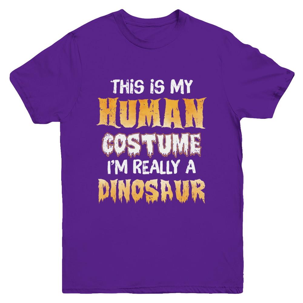 This Is My Human Costume Dinosaur T-Rex Halloween Youth-Youth Shirt-Youth T-Shirt-Purple
