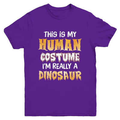 This Is My Human Costume Dinosaur T-Rex Halloween Youth-Youth Shirt-Youth T-Shirt-Purple