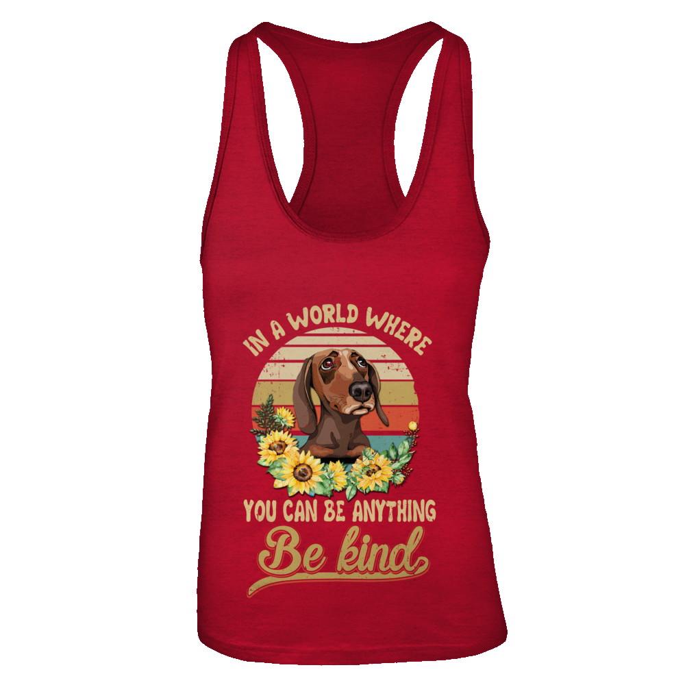 In A World Where You Can Be Anything Be Kind Dachshund Sunflow-T-Shirt & Tank Top-Women's Ideal Racerback Tank-Red