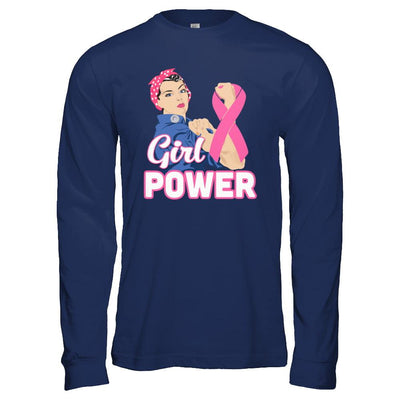 Girl Power Breast Cancer Awareness Month-T-Shirt & Hoodie-Long Sleeve T-Shirt-Navy
